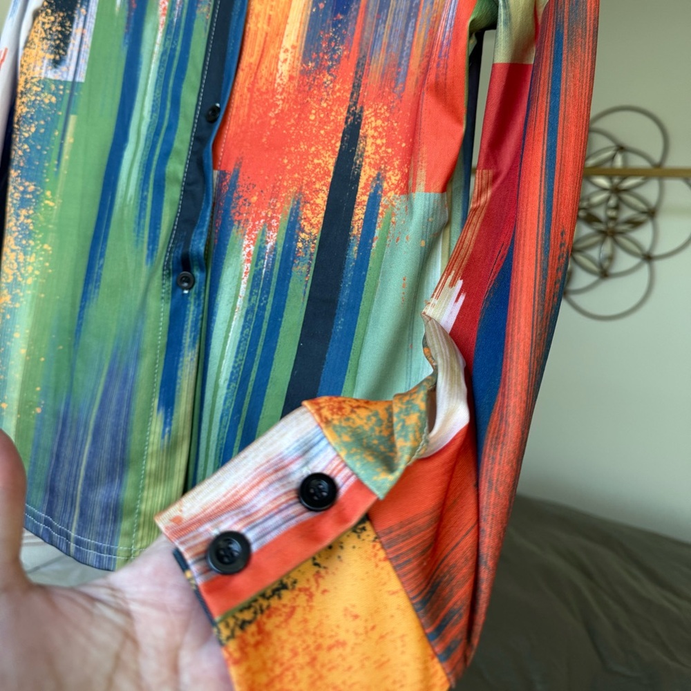 RARE Vintage 80s 90s Brushstroke Disco Cowgirl button down blouse S M Studio 54 - Picture 4 of 7
